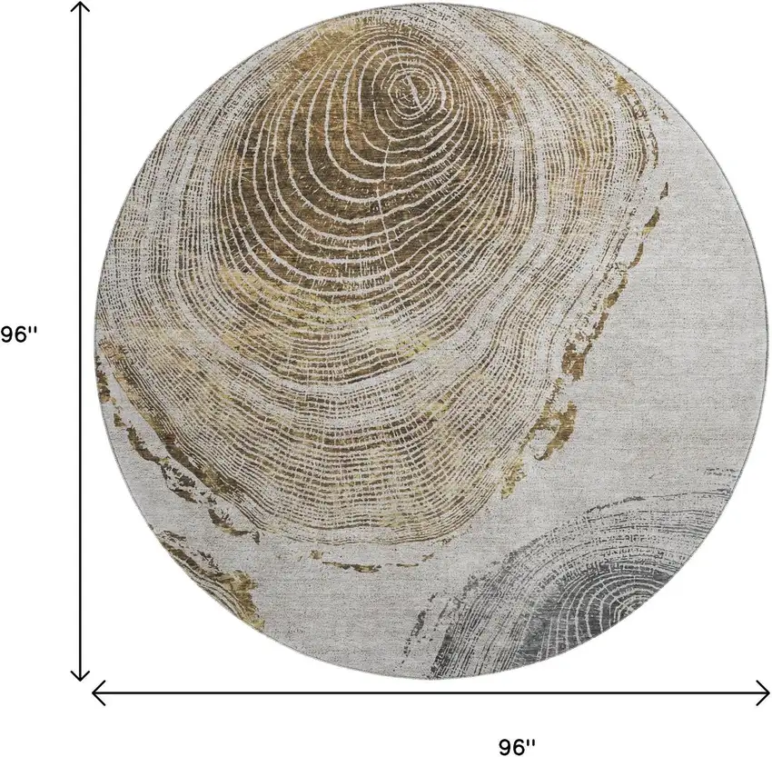 8' Taupe Brown And Ivory Woodland Lodge Washable Round Rug With UV Protection Photo 4