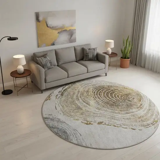 8' Taupe Brown And Ivory Woodland Lodge Washable Round Rug With UV Protection Photo 2
