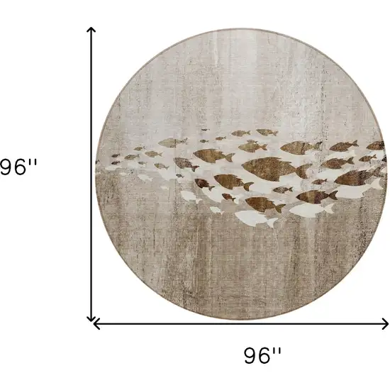 8' Taupe Brown And Khaki Round Nautical Washable Indoor Outdoor Area Rug Photo 7
