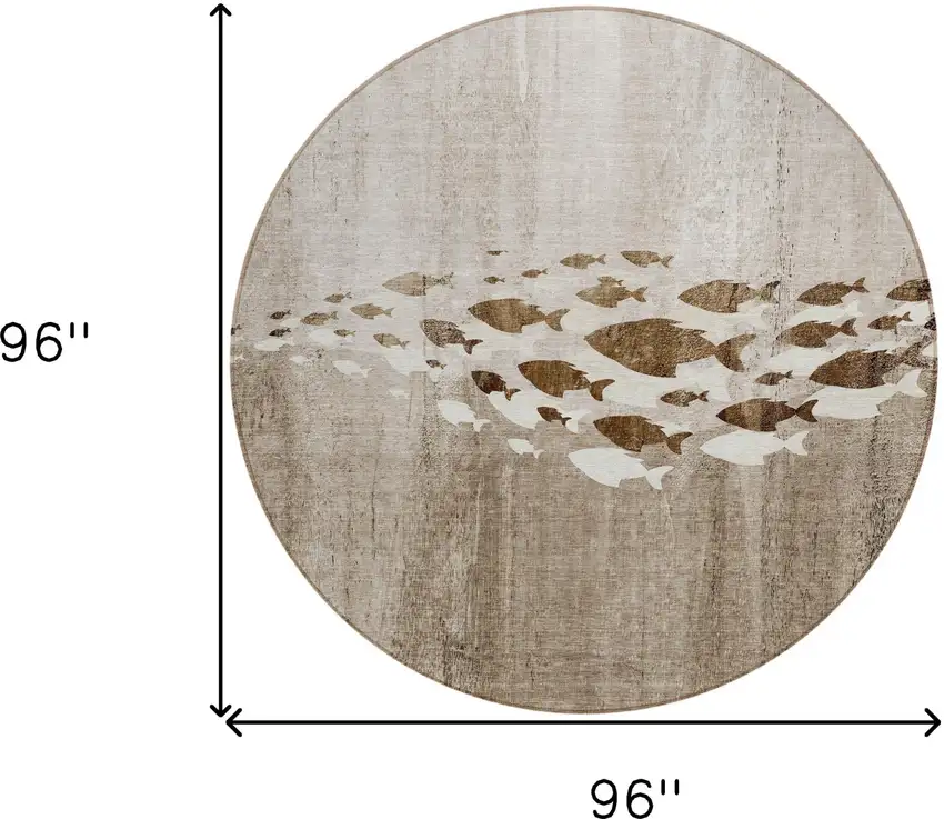 8' Taupe Brown And Khaki Round Nautical Washable Indoor Outdoor Area Rug Photo 7