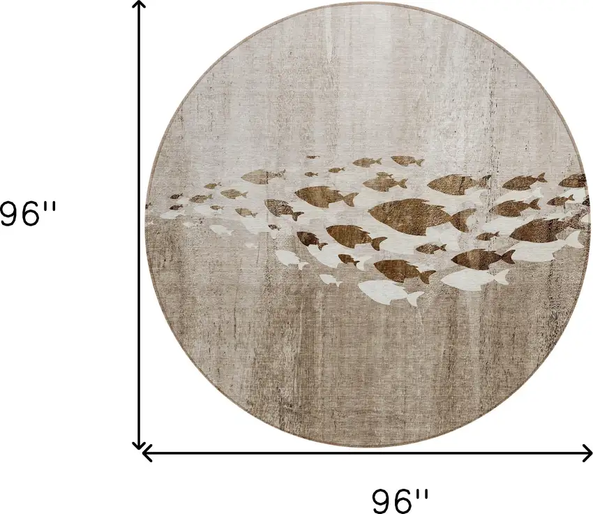 8' Taupe Brown And Khaki Round Nautical Washable Indoor Outdoor Area Rug Photo 7