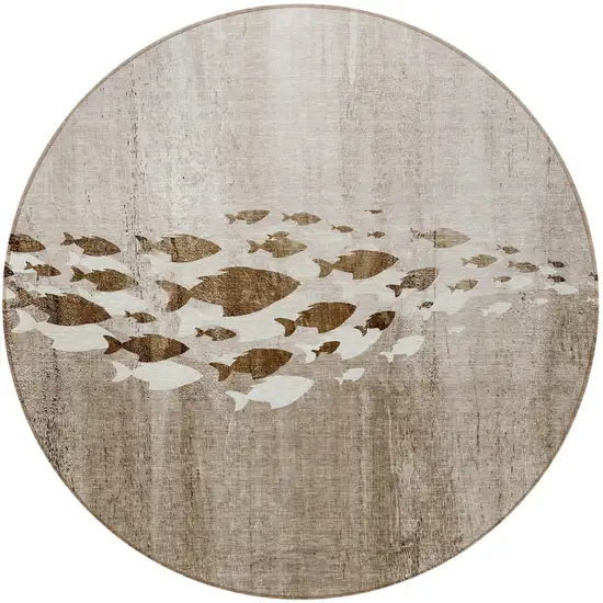 8' Taupe Brown And Khaki Round Nautical Washable Indoor Outdoor Area Rug Photo 4