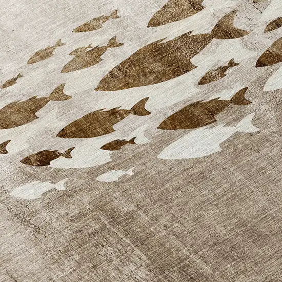 8' Taupe Brown And Khaki Round Nautical Washable Indoor Outdoor Area Rug Photo 8