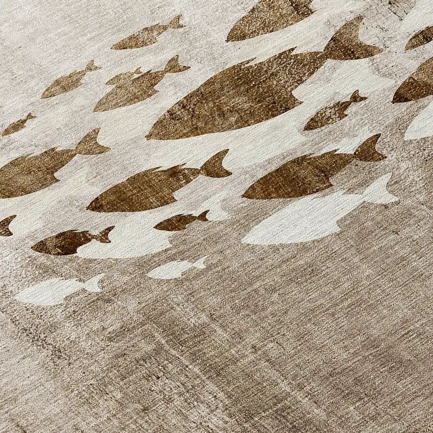 8' Taupe Brown And Khaki Round Nautical Washable Indoor Outdoor Area Rug Photo 8
