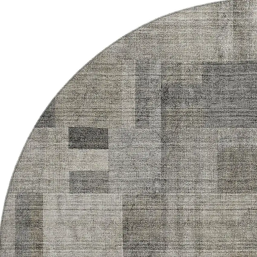8' Taupe Charcoal And Beige Geometric Washable Round Rug With UV Protection Photo 3