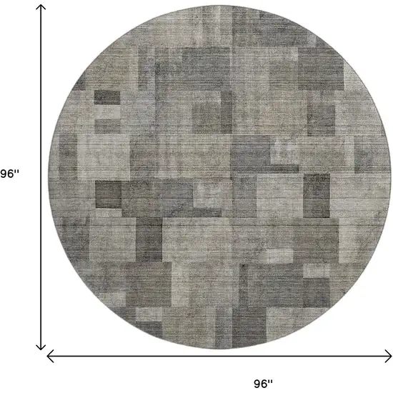 8' Taupe Charcoal And Beige Geometric Washable Round Rug With UV Protection Photo 9