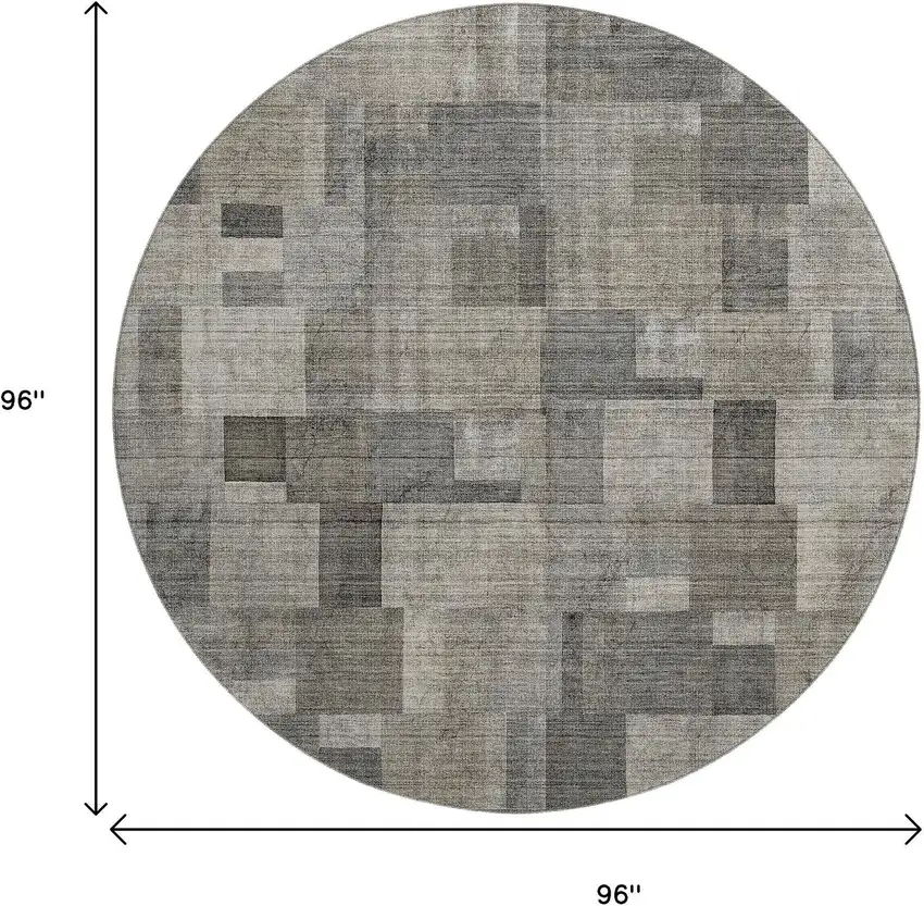 8' Taupe Charcoal And Beige Geometric Washable Round Rug With UV Protection Photo 9