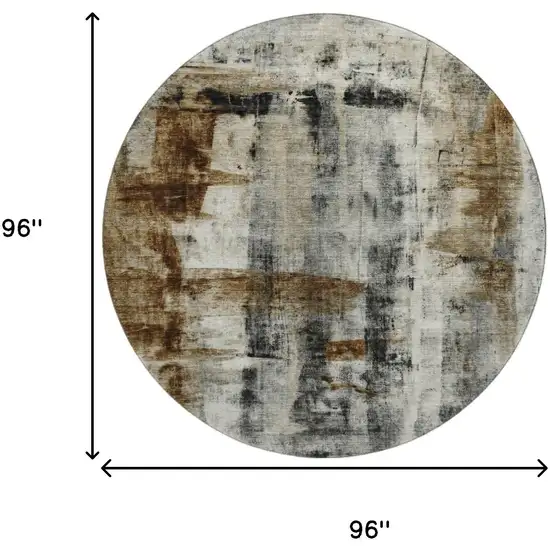 8' Taupe Charcoal And Brown Abstract Washable Round Rug With UV Protection Photo 8