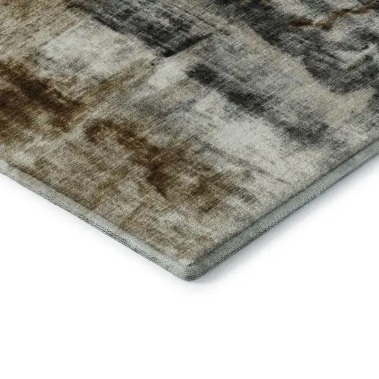 8' Taupe Charcoal And Brown Abstract Washable Round Rug With UV Protection Photo 6