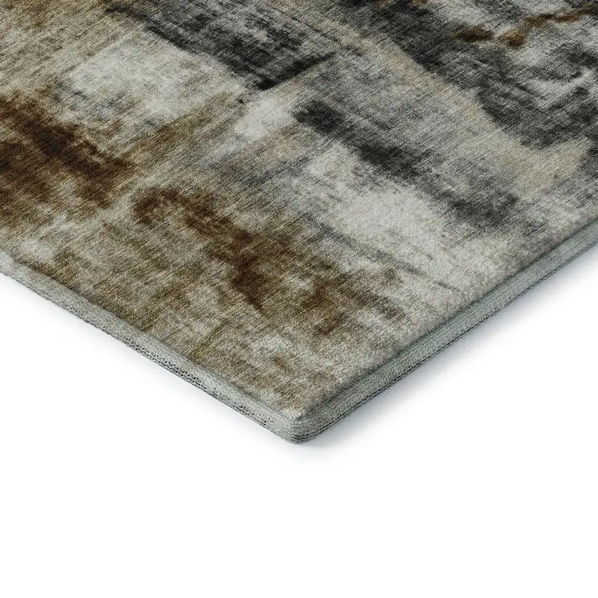 8' Taupe Charcoal And Brown Abstract Washable Round Rug With UV Protection Photo 6