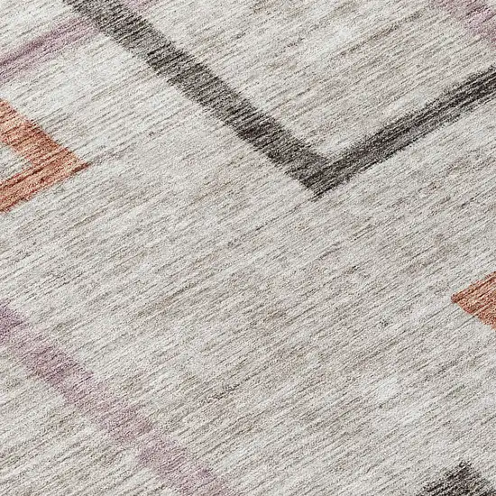 8' Taupe Charcoal And Copper Round Geometric Washable Indoor Outdoor Area Rug Photo 8