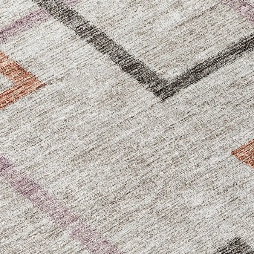 8' Taupe Charcoal And Copper Round Geometric Washable Indoor Outdoor Area Rug Photo 8