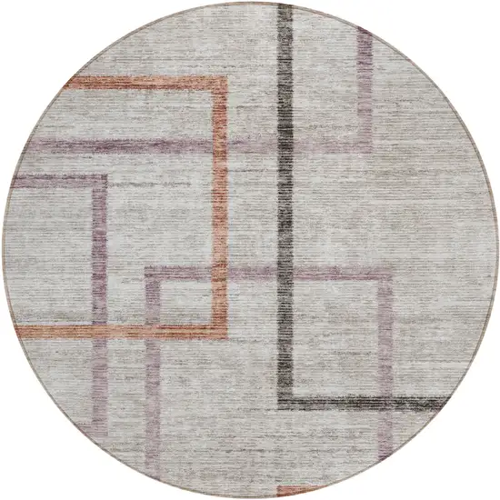 8' Taupe Charcoal And Copper Round Geometric Washable Indoor Outdoor Area Rug Photo 2