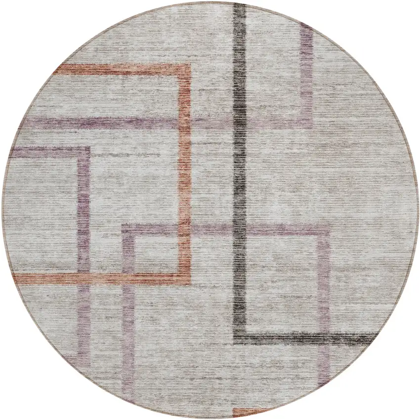 8' Taupe Charcoal And Copper Round Geometric Washable Indoor Outdoor Area Rug Photo 2