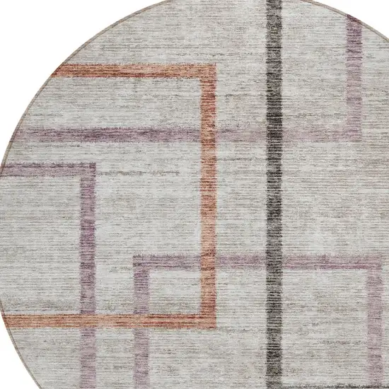 8' Taupe Charcoal And Copper Round Geometric Washable Indoor Outdoor Area Rug Photo 4