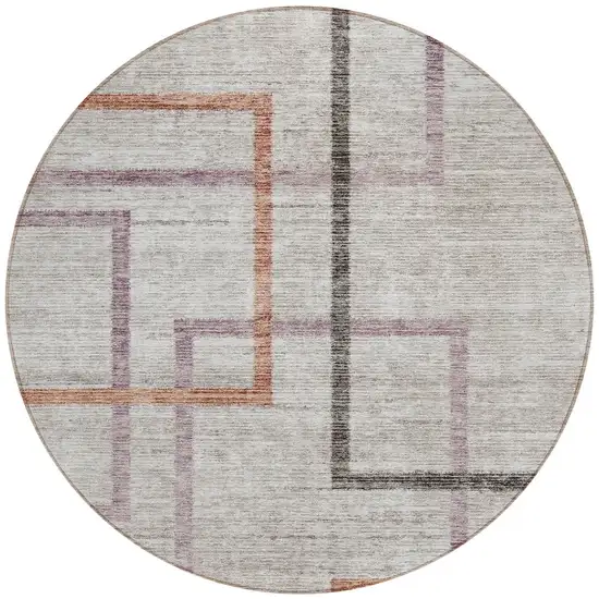 8' Taupe Charcoal And Copper Round Geometric Washable Indoor Outdoor Area Rug Photo 5