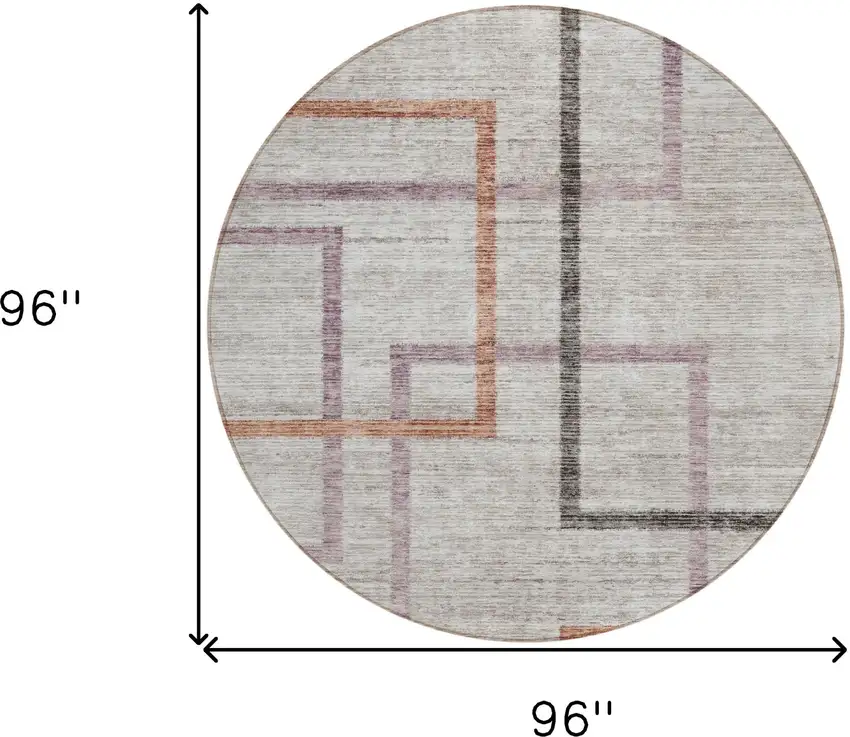 8' Taupe Charcoal And Copper Round Geometric Washable Indoor Outdoor Area Rug Photo 3