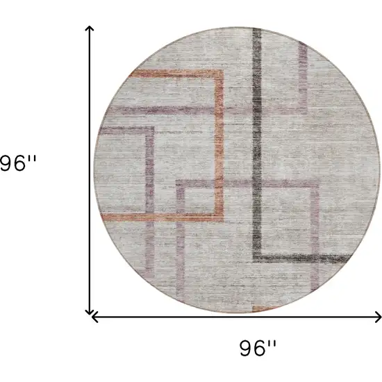 8' Taupe Charcoal And Copper Round Geometric Washable Indoor Outdoor Area Rug Photo 3