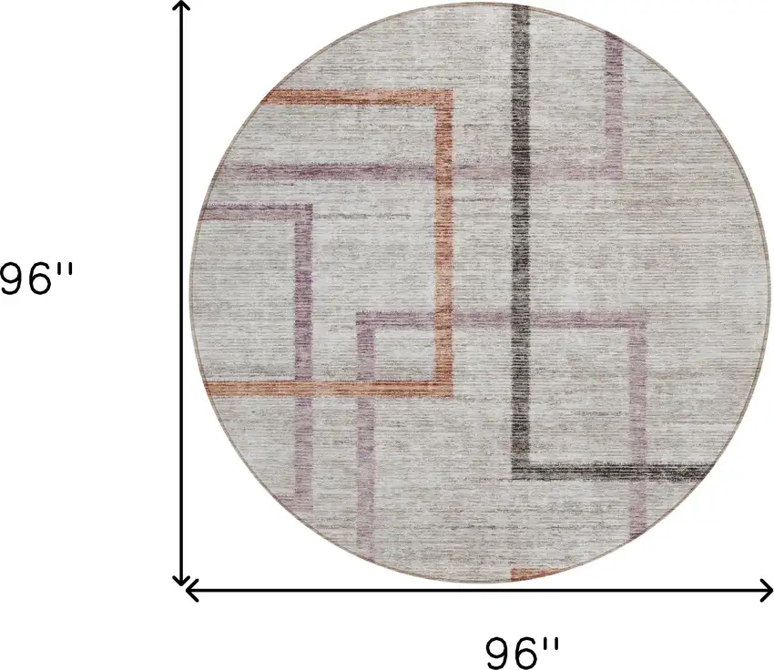 8' Taupe Charcoal And Copper Round Geometric Washable Indoor Outdoor Area Rug Photo 3