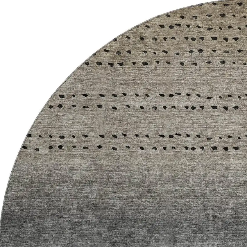 8' Taupe Charcoal And Gray Abstract Washable Round Rug With UV Protection Photo 3