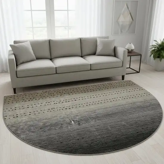 8' Taupe Charcoal And Gray Abstract Washable Round Rug With UV Protection Photo 2