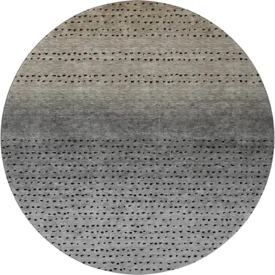 8' Taupe Charcoal And Gray Abstract Washable Round Rug With UV Protection Photo 4