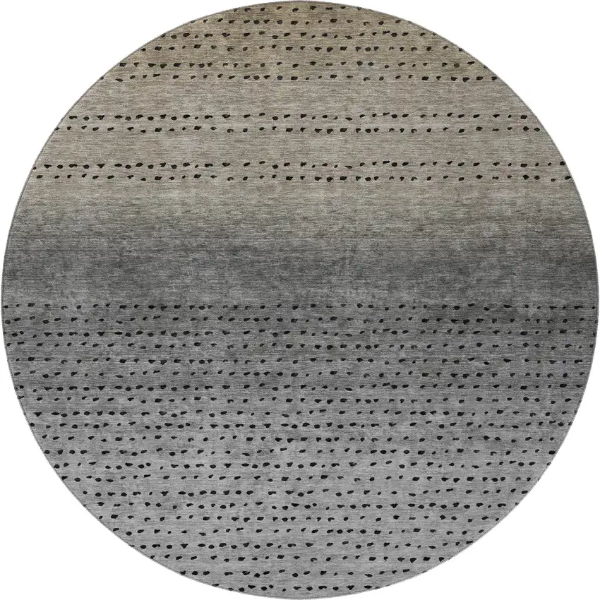 8' Taupe Charcoal And Gray Abstract Washable Round Rug With UV Protection Photo 4