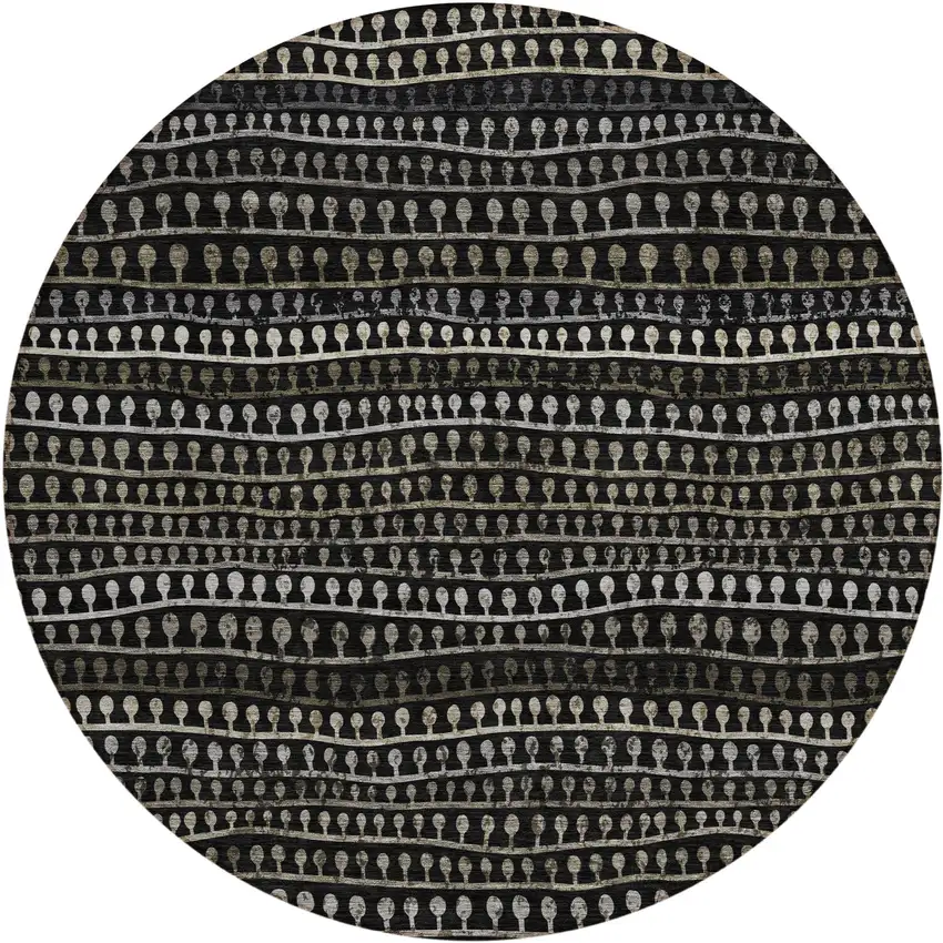 8' Taupe Charcoal And Gray Round Striped Washable Indoor Outdoor Area Rug Photo 2