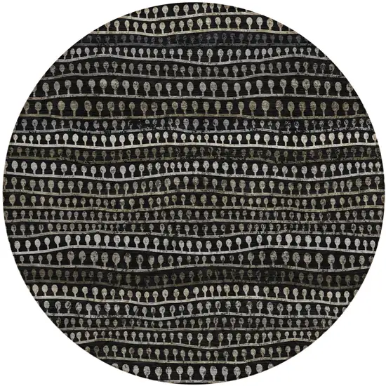 8' Taupe Charcoal And Gray Round Striped Washable Indoor Outdoor Area Rug Photo 2