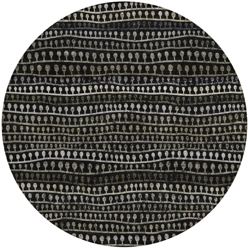 8' Taupe Charcoal And Gray Round Striped Washable Indoor Outdoor Area Rug Photo 2