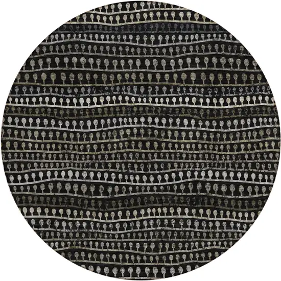 8' Taupe Charcoal And Gray Round Striped Washable Indoor Outdoor Area Rug Photo 2