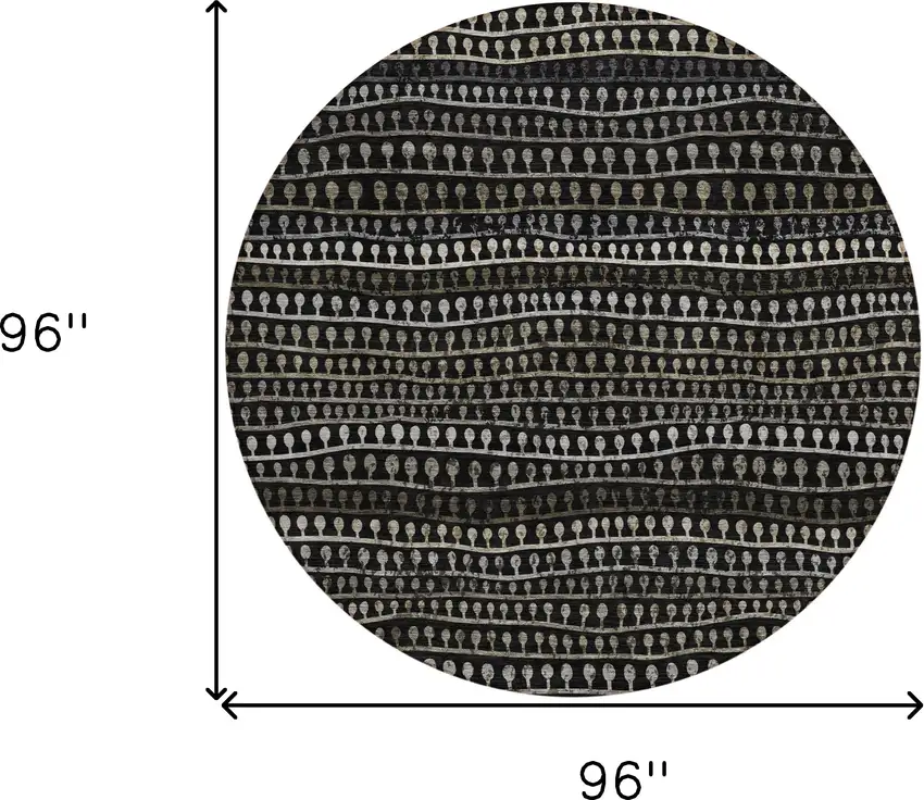 8' Taupe Charcoal And Gray Round Striped Washable Indoor Outdoor Area Rug Photo 3