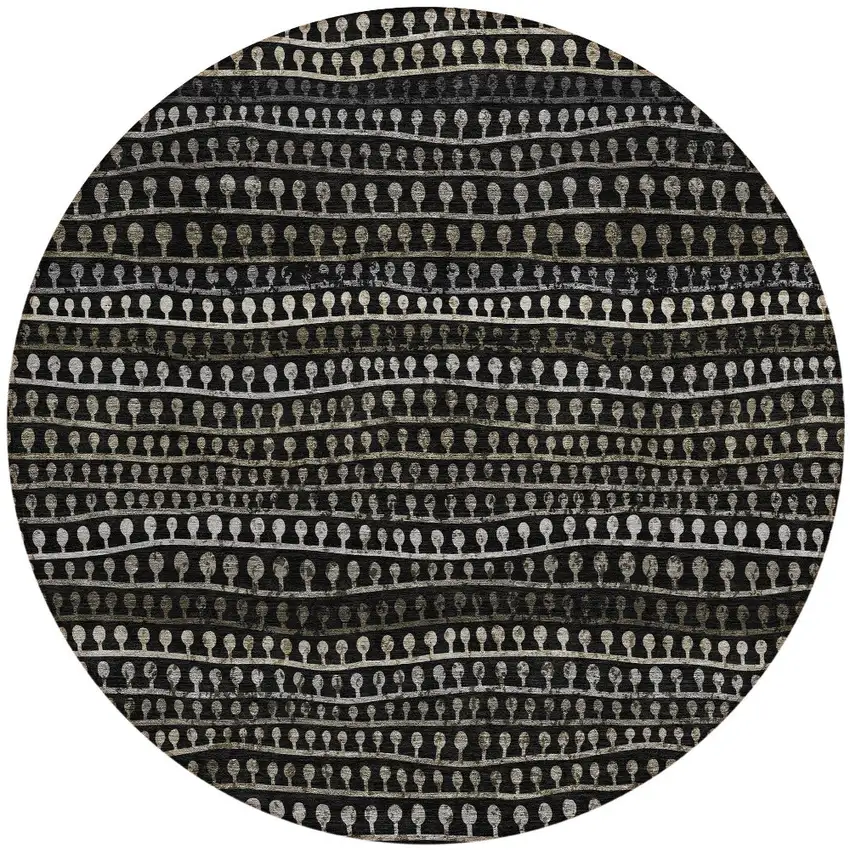 8' Taupe Charcoal And Gray Round Striped Washable Indoor Outdoor Area Rug Photo 6