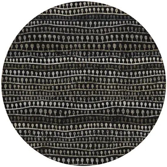 8' Taupe Charcoal And Gray Round Striped Washable Indoor Outdoor Area Rug Photo 6