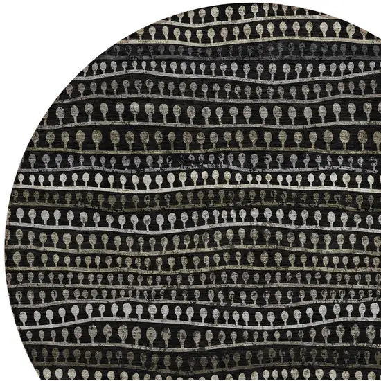 8' Taupe Charcoal And Gray Round Striped Washable Indoor Outdoor Area Rug Photo 5