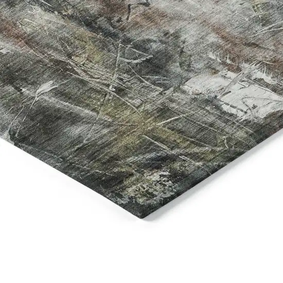 8' Taupe Charcoal And Green Round Abstract Washable Indoor Outdoor Area Rug Photo 5