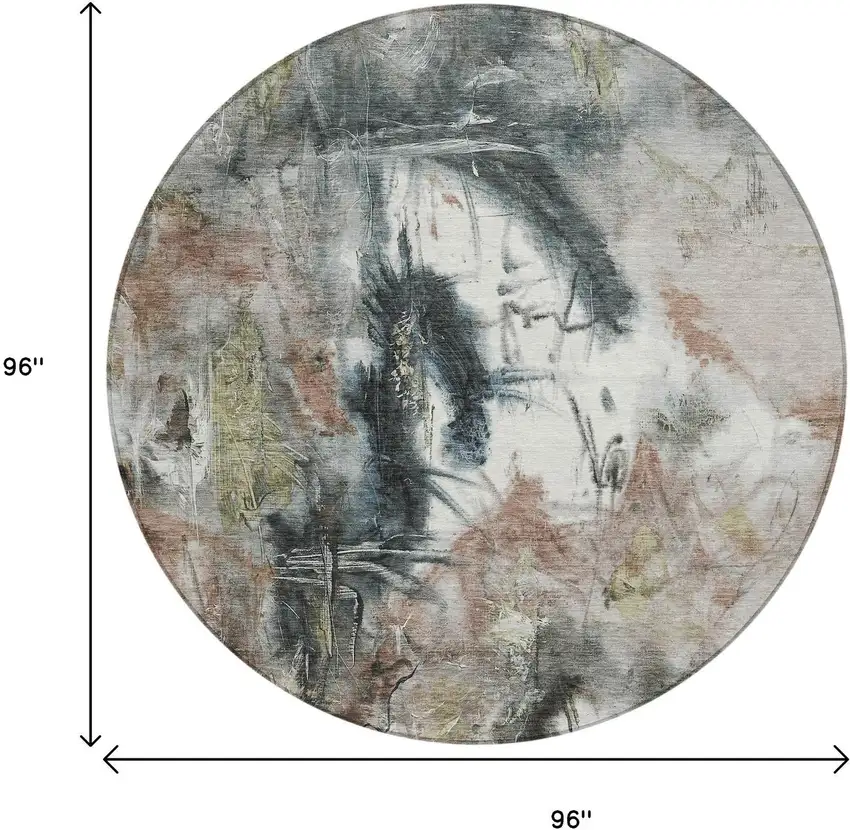 8' Taupe Charcoal And Green Round Abstract Washable Indoor Outdoor Area Rug Photo 9