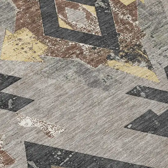 8' Taupe Charcoal And Wheat Round Aztec Washable Indoor Outdoor Area Rug Photo 8