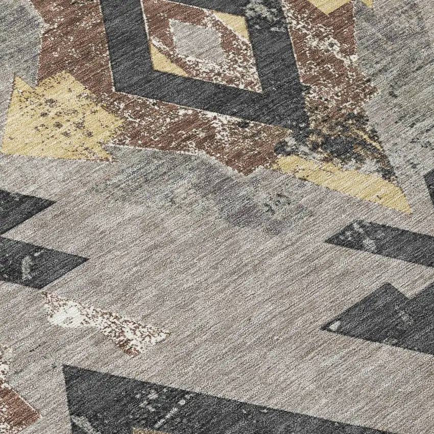 8' Taupe Charcoal And Wheat Round Aztec Washable Indoor Outdoor Area Rug Photo 8