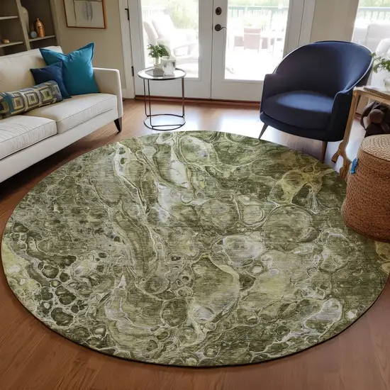 8' Taupe Chocolate And Beige Round Abstract Washable Indoor Outdoor Area Rug Photo 6