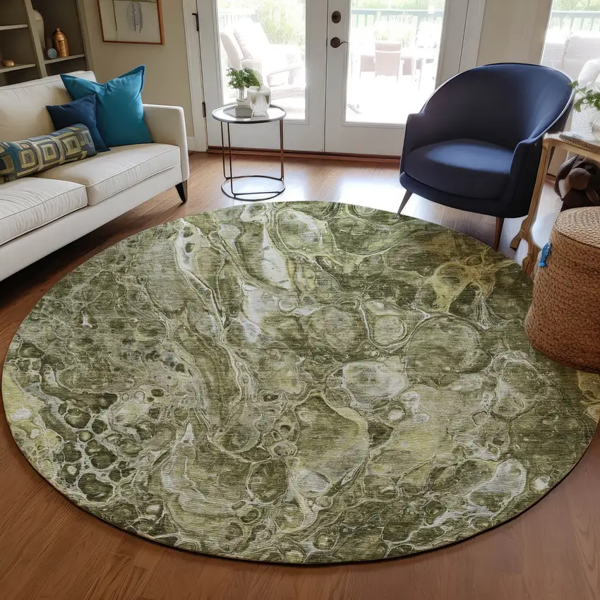 8' Taupe Chocolate And Beige Round Abstract Washable Indoor Outdoor Area Rug Photo 6