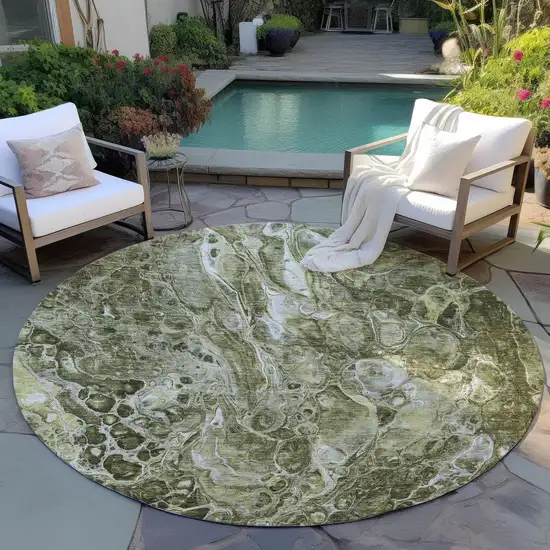 8' Taupe Chocolate And Beige Round Abstract Washable Indoor Outdoor Area Rug Photo 5