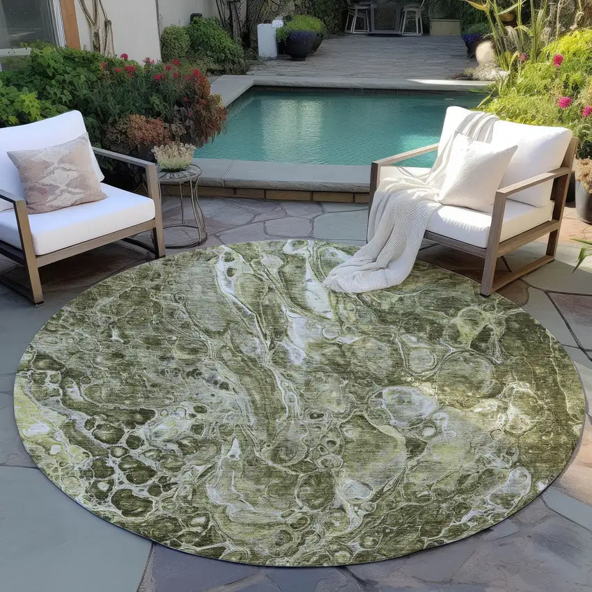 8' Taupe Chocolate And Beige Round Abstract Washable Indoor Outdoor Area Rug Photo 5