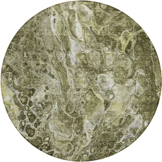 8' Taupe Chocolate And Beige Round Abstract Washable Indoor Outdoor Area Rug Photo 2