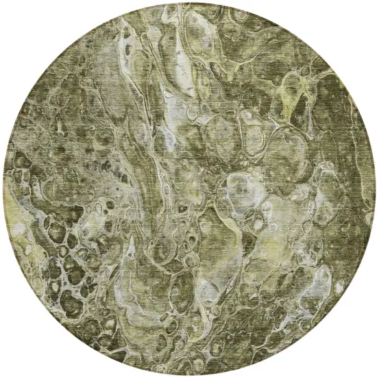 8' Taupe Chocolate And Beige Round Abstract Washable Indoor Outdoor Area Rug Photo 2