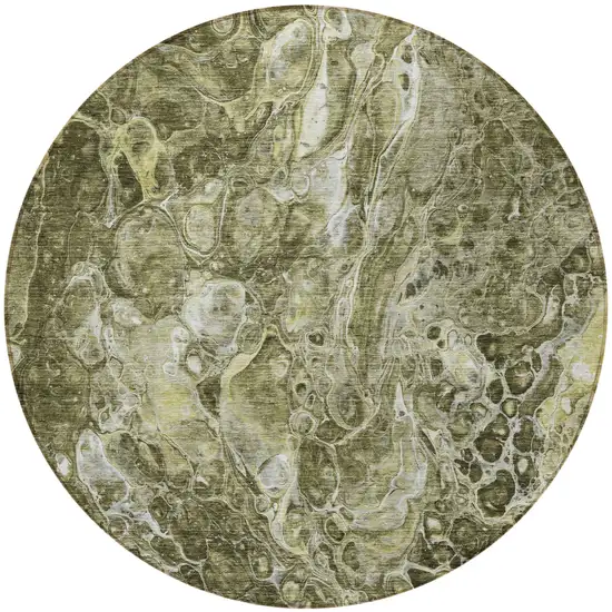 8' Taupe Chocolate And Beige Round Abstract Washable Indoor Outdoor Area Rug Photo 4