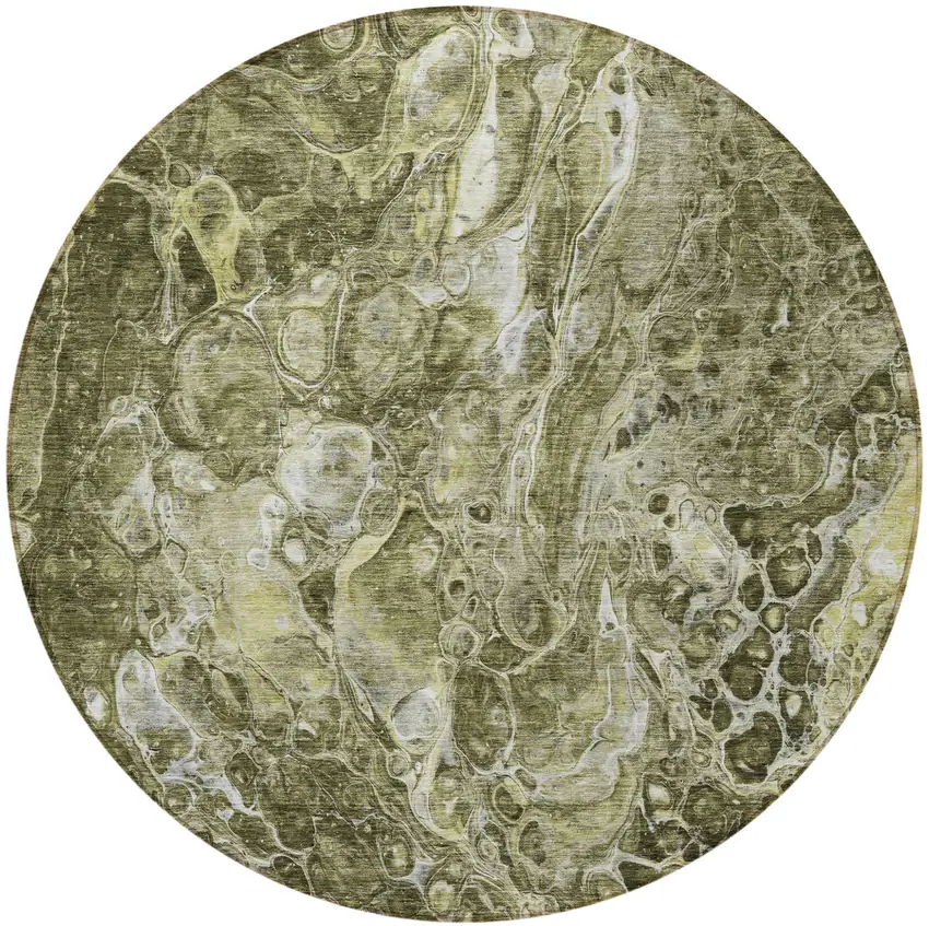 8' Taupe Chocolate And Beige Round Abstract Washable Indoor Outdoor Area Rug Photo 4