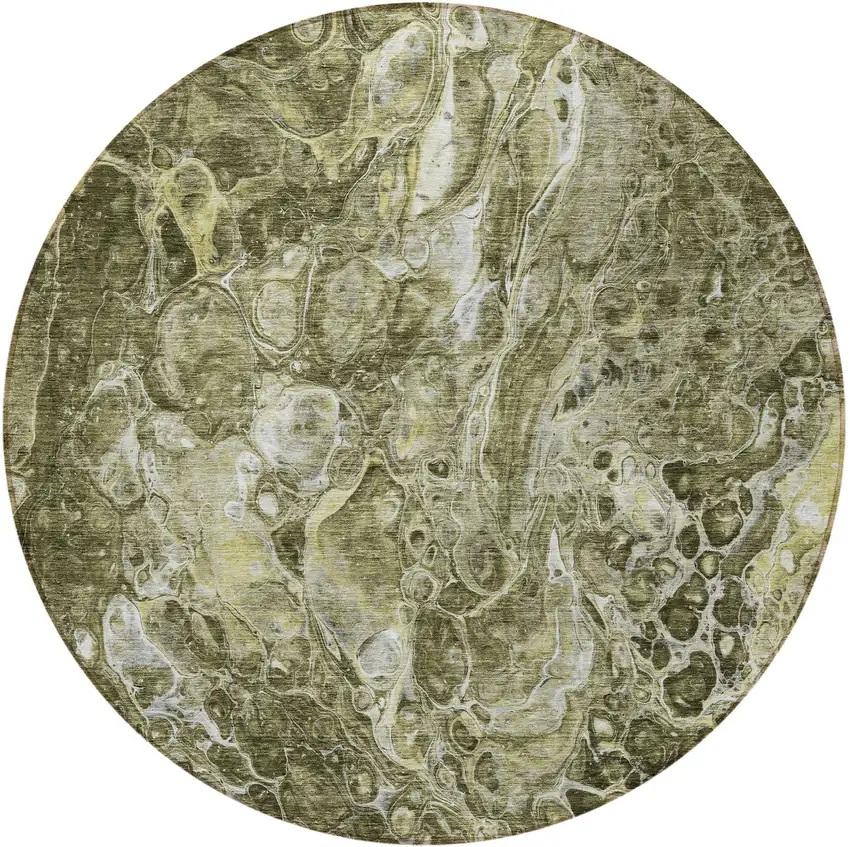 8' Taupe Chocolate And Beige Round Abstract Washable Indoor Outdoor Area Rug Photo 4