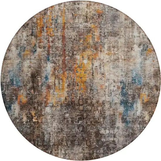 8' Taupe Chocolate And Copper Round Abstract Washable Indoor Outdoor Area Rug Photo 2