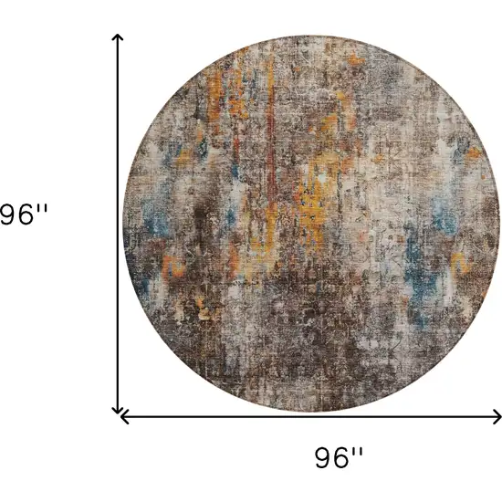 8' Taupe Chocolate And Copper Round Abstract Washable Indoor Outdoor Area Rug Photo 3